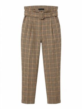 Bershka Brown Glen Plaid Paperbag Waist Trousers